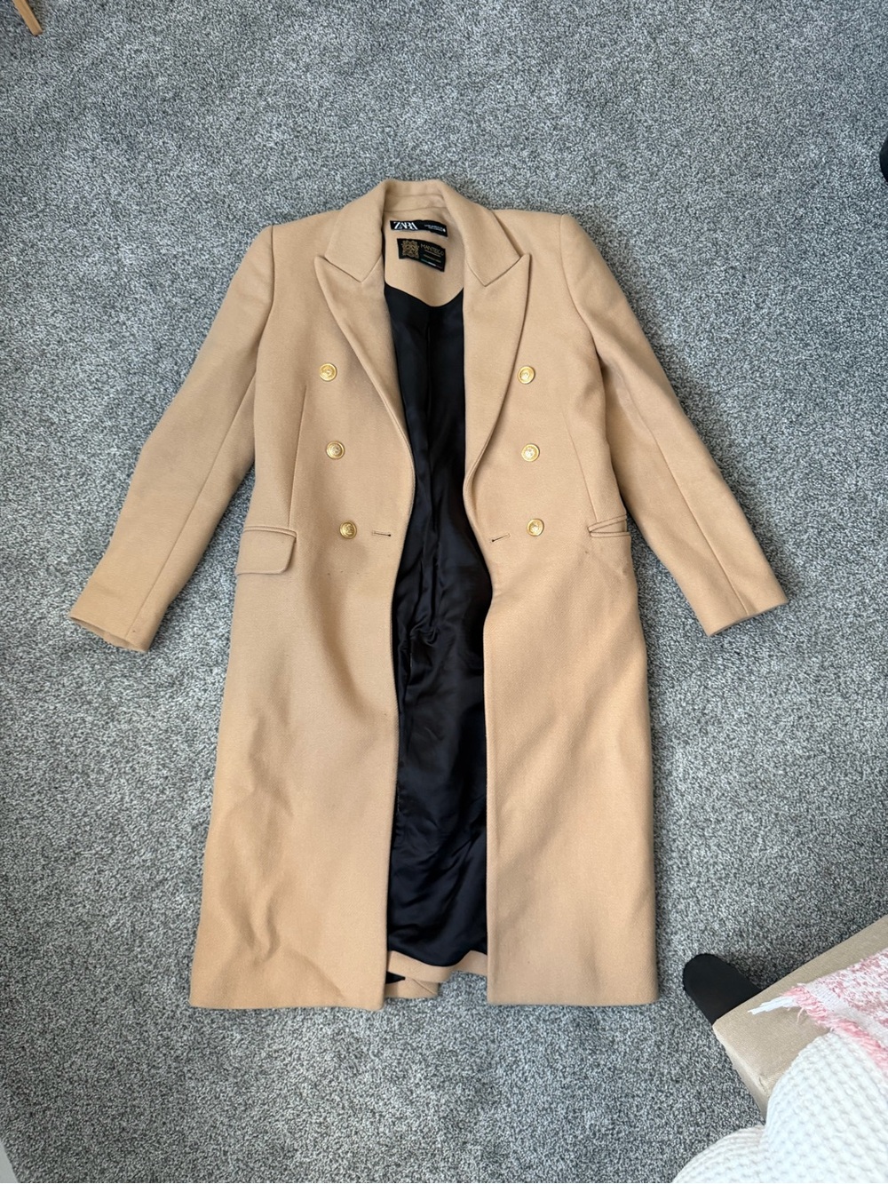 Zara Beige Double-Breasted Trench Coat with Gold Buttons